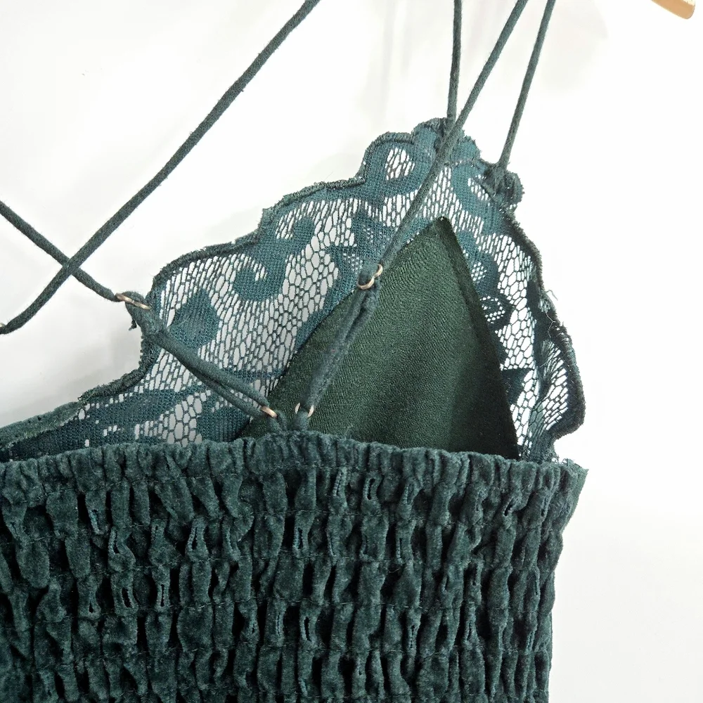 Free People‎ Intimately Adella Bralette Green Flocked Velvet Lace